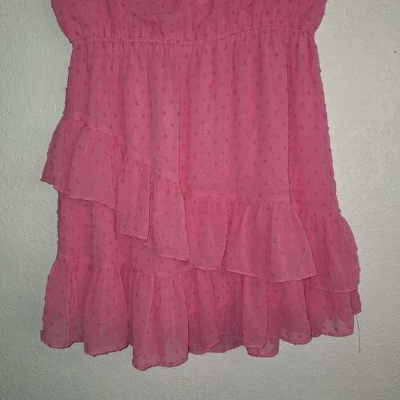 Eesome  Pink Swiss Dot Overlay Stretch Waist Ruffle Sleeve Dress Size Small - Picture 4 of 10